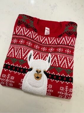 Holiday Time Red Llama Fair Isle Crewneck Sweater